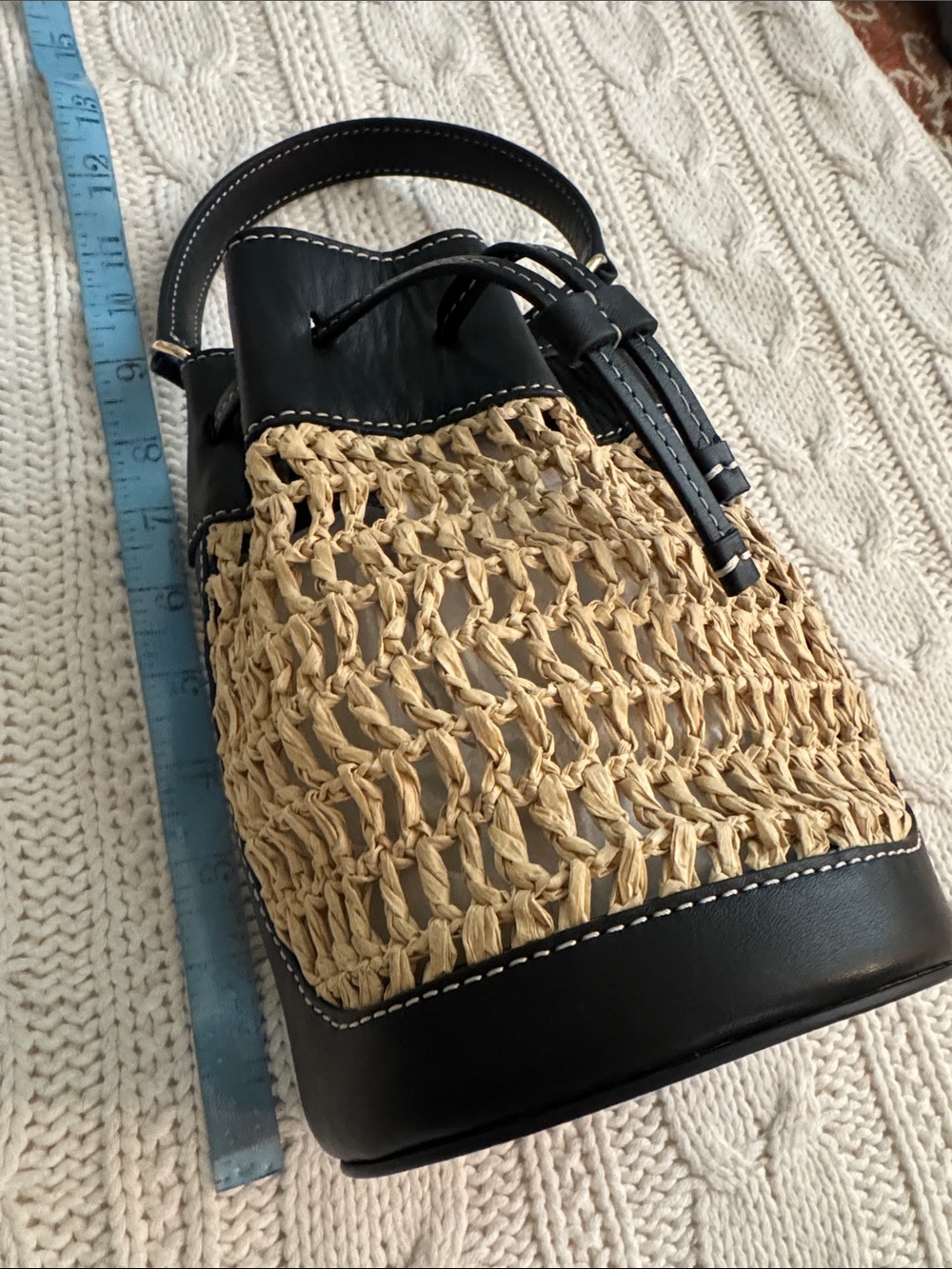 J.Crew Drawstring bag in straw and leather CR888 - Picture 7 of 10